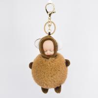 Zinc Alloy Key Chain, with Faux Rabbit Hair, gold color plated, for woman 