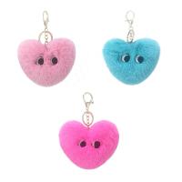 Zinc Alloy Key Chain, with Faux Rabbit Hair, Heart, silver color plated, for woman 