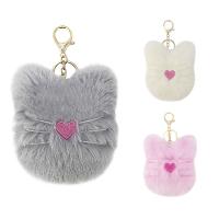 Zinc Alloy Key Chain, with Faux Rabbit Hair, Cat, gold color plated, for woman 
