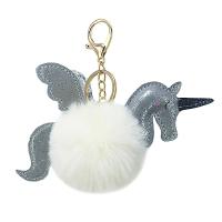 Zinc Alloy Key Chain, with PU Leather & Faux Rabbit Hair, Unicorn, gold color plated, for woman 