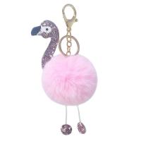 Zinc Alloy Key Chain, with PU Leather & Faux Rabbit Hair, Bird, gold color plated, for woman 