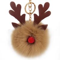 Zinc Alloy Key Chain, with PU Leather & Faux Rabbit Hair, Antlers, gold color plated, for woman 