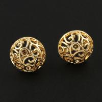 Brass Earring Stud Component, real gold plated, hollow 
