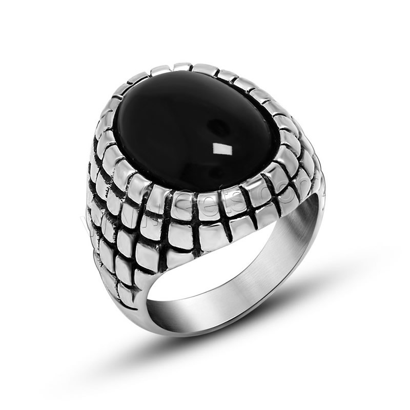 Титан Сталь палец кольцо, титан, с Агат, Мужская & разный размер для выбора & чернеют, Много цветов для выбора, продается PC
