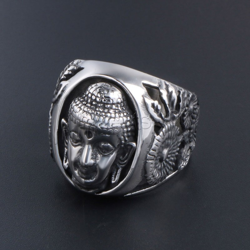 Titanium Steel Finger Ring, Buddha, Unisex & different size for choice & blacken, Sold By PC