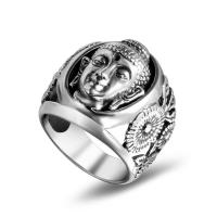 Titanium Steel Finger Ring, Buddha, Unisex & blacken 