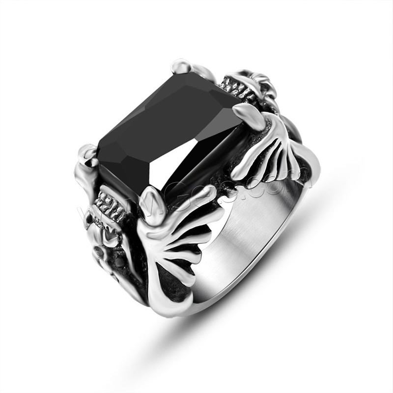 Titanium Steel Finger Ring, Unisex & different size for choice & with cubic zirconia & blacken, more colors for choice, Sold By PC