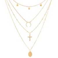 Zinc Alloy Necklace, Crucifix Cross, rose gold color plated, multilayer & twist oval chain & oval chain & bar chain & for woman Approx 15.7 Inch 
