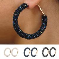 Zinc Alloy Rhinestone Hoop Earring, with Resin Rhinestone, rose gold color plated, for woman 45mm 
