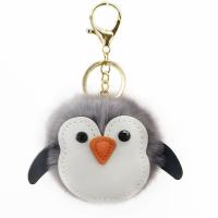 Zinc Alloy Key Chain, with PU Leather & Faux Rabbit Hair, Penguin, gold color plated, for woman 