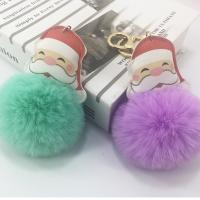 Zinc Alloy Key Chain, with PU Leather & Faux Rabbit Hair, Santa Claus, gold color plated, for woman 