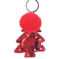 Zinc Alloy Key Chain, with Sequins & Faux Rabbit Hair, Christmas Tree, silver color plated, for woman 