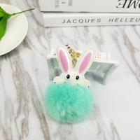 Zinc Alloy Key Chain, with PU Leather & Faux Rabbit Hair, Rabbit, gold color plated, for woman 