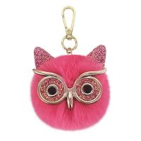 Zinc Alloy Key Chain, with PU Leather & Faux Rabbit Hair, Owl, gold color plated, for woman 