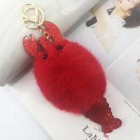 Zinc Alloy Key Chain, with PU Leather & Faux Rabbit Hair, Lobster, gold color plated, for woman, red 