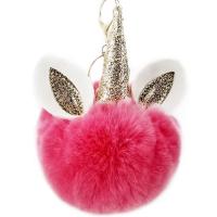 Zinc Alloy Key Chain, with PU Leather & Faux Rabbit Hair, Unicorn, gold color plated, for woman 