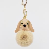Zinc Alloy Key Chain, with PU Leather & Faux Rabbit Hair, Dog, gold color plated, for woman 