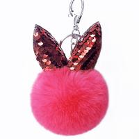 Fur Plush Key Chain, Zinc Alloy, with Sequins & Faux Rabbit Hair, Rabbit, silver color plated, for woman 