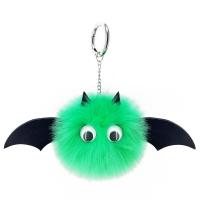 Fur Plush Key Chain, Zinc Alloy, with PU Leather & Faux Rabbit Hair, Bat, silver color plated, for woman 