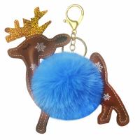 Fur Plush Key Chain, Zinc Alloy, with PU Leather & Faux Rabbit Hair, Deer, gold color plated, for woman 