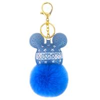 Fur Plush Key Chain, Zinc Alloy, with PU Leather & Faux Rabbit Hair, Mouse, gold color plated, for woman 