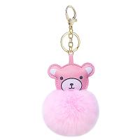 Fur Plush Key Chain, Zinc Alloy, with PU Leather & Faux Rabbit Hair, Bear, gold color plated, for woman 