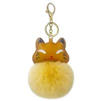 Fur Plush Key Chain, Zinc Alloy, with PU Leather & Faux Rabbit Hair, Cat, gold color plated, for woman 