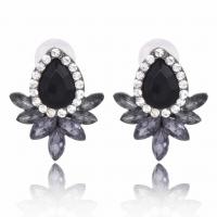 Zinc Alloy Rhinestone Stud Earring, stainless steel post pin, Flower, plumbum black color plated, for woman & with rhinestone 