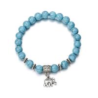 Zinc Alloy Turquoise Bracelets, with Synthetic Turquoise, Elephant, antique silver color plated, anti-fatigue & for woman 