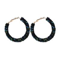 Zinc Alloy Rhinestone Hoop Earring, gold color plated, for woman & with rhinestone 45mm 