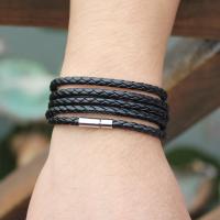 PU Leather Cord Bracelets, with Zinc Alloy, platinum color plated, multilayer & Unisex Approx 36.5 Inch 