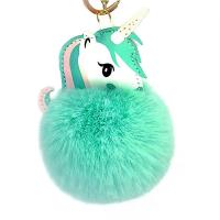 Fur Plush Key Chain, Zinc Alloy, with PU Leather & Faux Rabbit Hair, Unicorn, gold color plated, for woman 