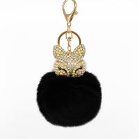 Fur Plush Key Chain, Zinc Alloy, with Rabbit Fur, Fox, gold color plated, for woman & with rhinestone 