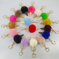Fur Plush Key Chain, Zinc Alloy, with Faux Rabbit Hair & Resin, Ice Cream, gold color plated, for woman 