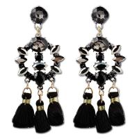 Zinc Alloy Tassel Earring, with Nylon Cord & Crystal & Acrylic, plated, for woman & faceted & with rhinestone 