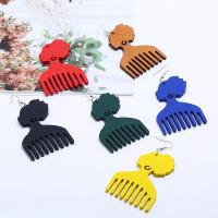Zinc Alloy Drop Earring, with Wood, Comb, silver color plated, stoving varnish & for woman 