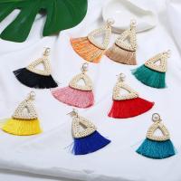 Zinc Alloy Tassel Earring, with ABS Plastic Pearl & Rattan & Nylon Cord, gold color plated, for woman 