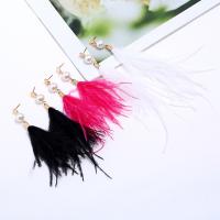 Zinc Alloy Tassel Earring, with Feather & Plastic Pearl, gold color plated, Bohemian style & for woman 100mm 
