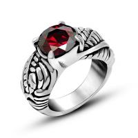 Titanium Steel Finger Ring, Unisex & with cubic zirconia & blacken 