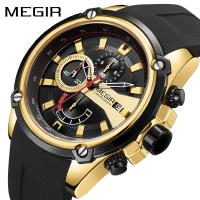 MEGIR® Men Jewelry Watch, Silicone, with Glass & Zinc Alloy, Chinese movement, plated, Life water resistant & for man 48mm Approx 8.8 Inch 