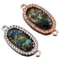 Cubic Zirconia Micro Pave Brass Connector, with Abalone Shell, Flat Oval, plated, micro pave cubic zirconia & 1/1 loop Approx 1mm 