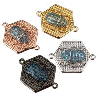 Cubic Zirconia Micro Pave Brass Connector, Hexagon, plated, micro pave cubic zirconia & 1/1 loop Approx 1.5mm 