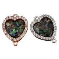 Cubic Zirconia Micro Pave Brass Connector, with Abalone Shell, Heart, plated, micro pave cubic zirconia & 1/1 loop Approx 1mm 