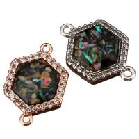 Cubic Zirconia Micro Pave Brass Connector, with Abalone Shell, Hexagon, plated, micro pave cubic zirconia & 1/1 loop Approx 1mm 