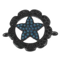 Cubic Zirconia Micro Pave Brass Connector, pentagram, gun black plated, micro pave cubic zirconia & 1/1 loop Approx 1mm 
