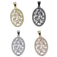 Cubic Zirconia Brass Pendants, Flat Oval, plated, with cubic zirconia Approx 