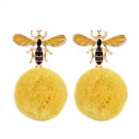 Zinc Alloy Drop Earring, with Plush, Bee, gold color plated, for woman & enamel, yellow 