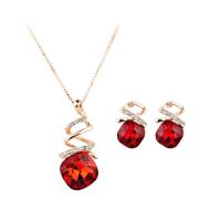 Fashion Zinc Alloy Jewelry Sets, Stud Earring & necklace, with Quartz, gold color plated, box chain & for woman & with rhinestone Approx 15.5 Inch 