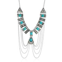 Turquoise Zinc Alloy Necklace, with Synthetic Turquoise, with 5cm extender chain, antique silver color plated, multilayer & Unisex & oval chain Approx 18.9 Inch 