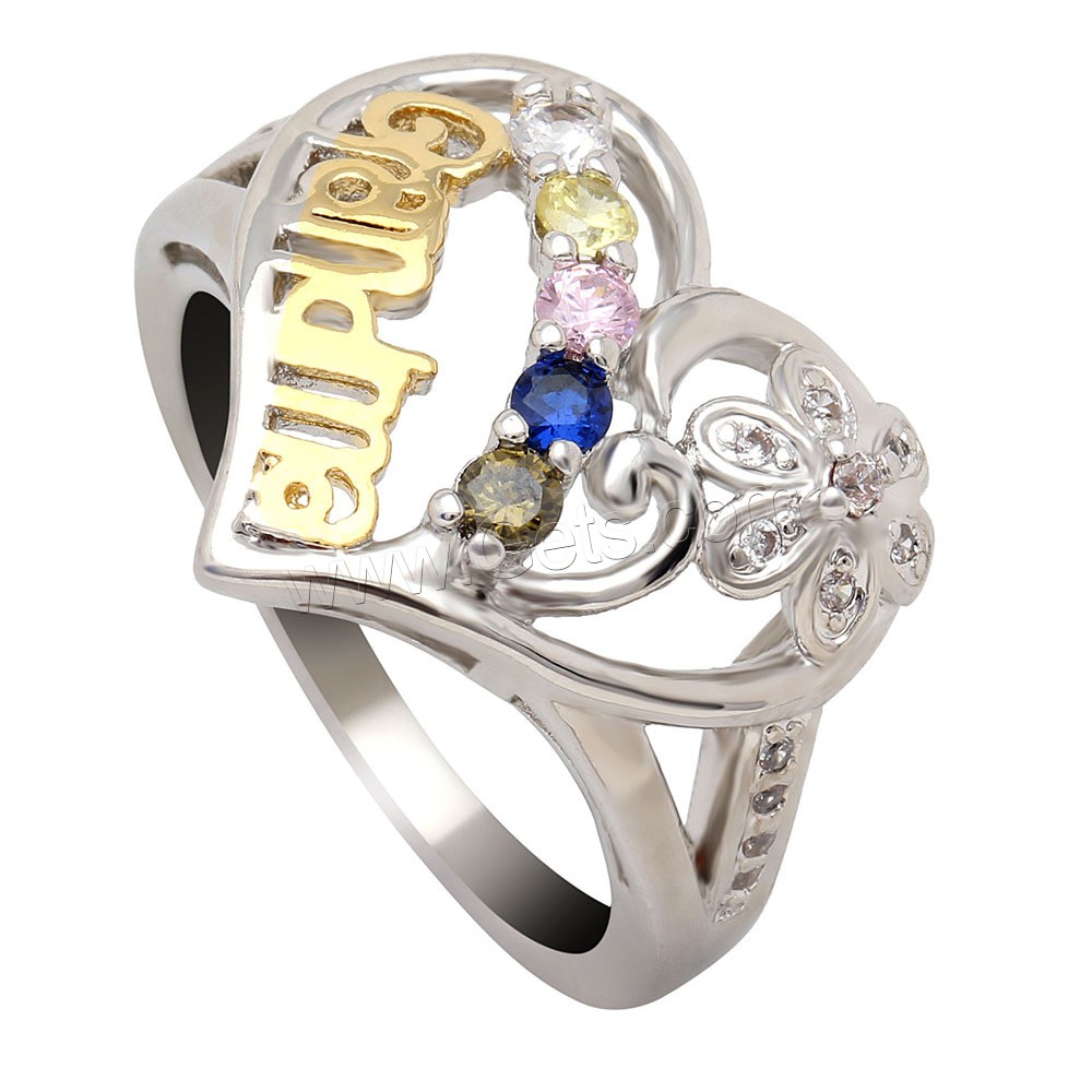 Rhinestone Brass Finger Ring, Heart, plated, different size for choice & for woman & with rhinestone, Sold By PC